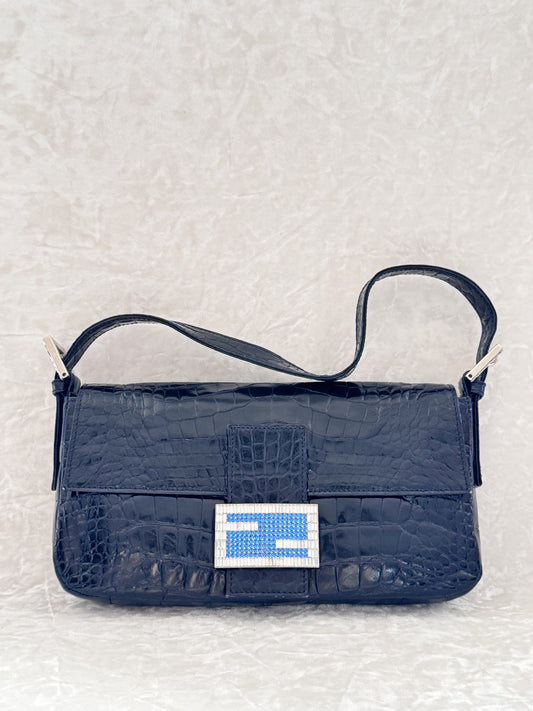 Fendi Navy Alligator Baguette ￼￼