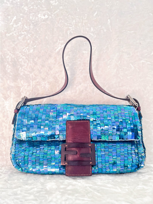 Fendi Blue Sequins Baguette