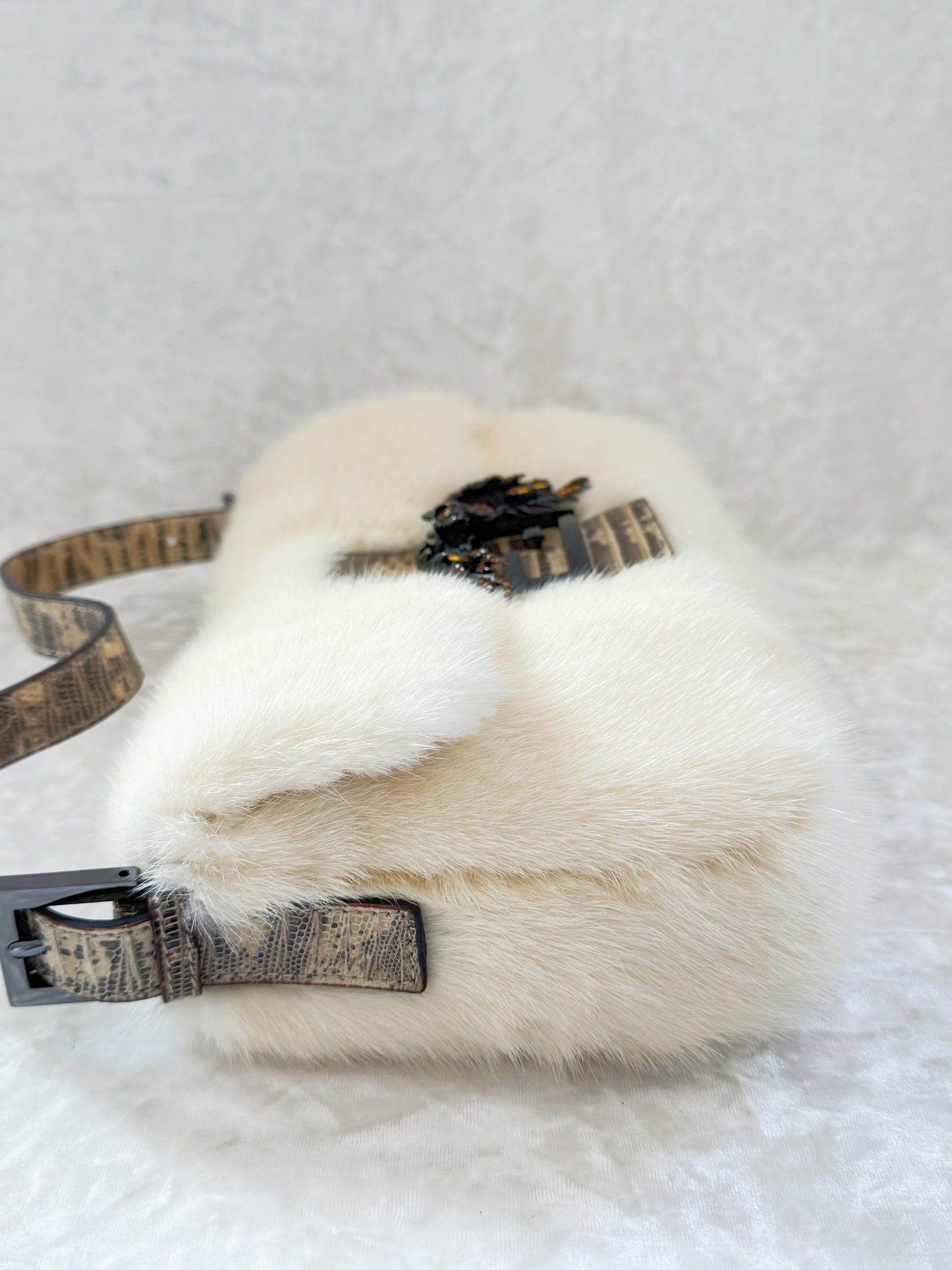 Fendi White Mink Baguette