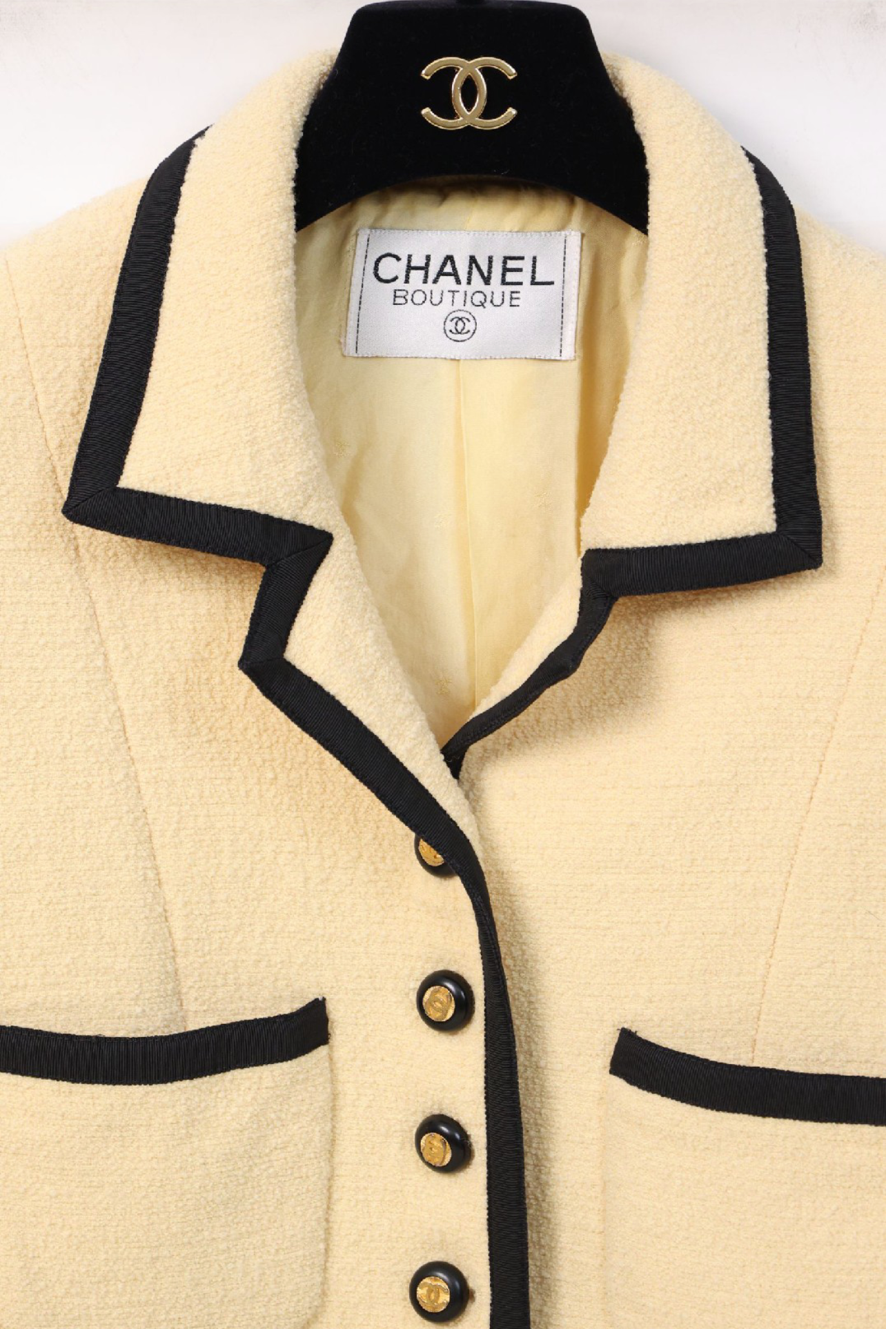 Vintage Chanel 93P Beige Logo Button Jacket