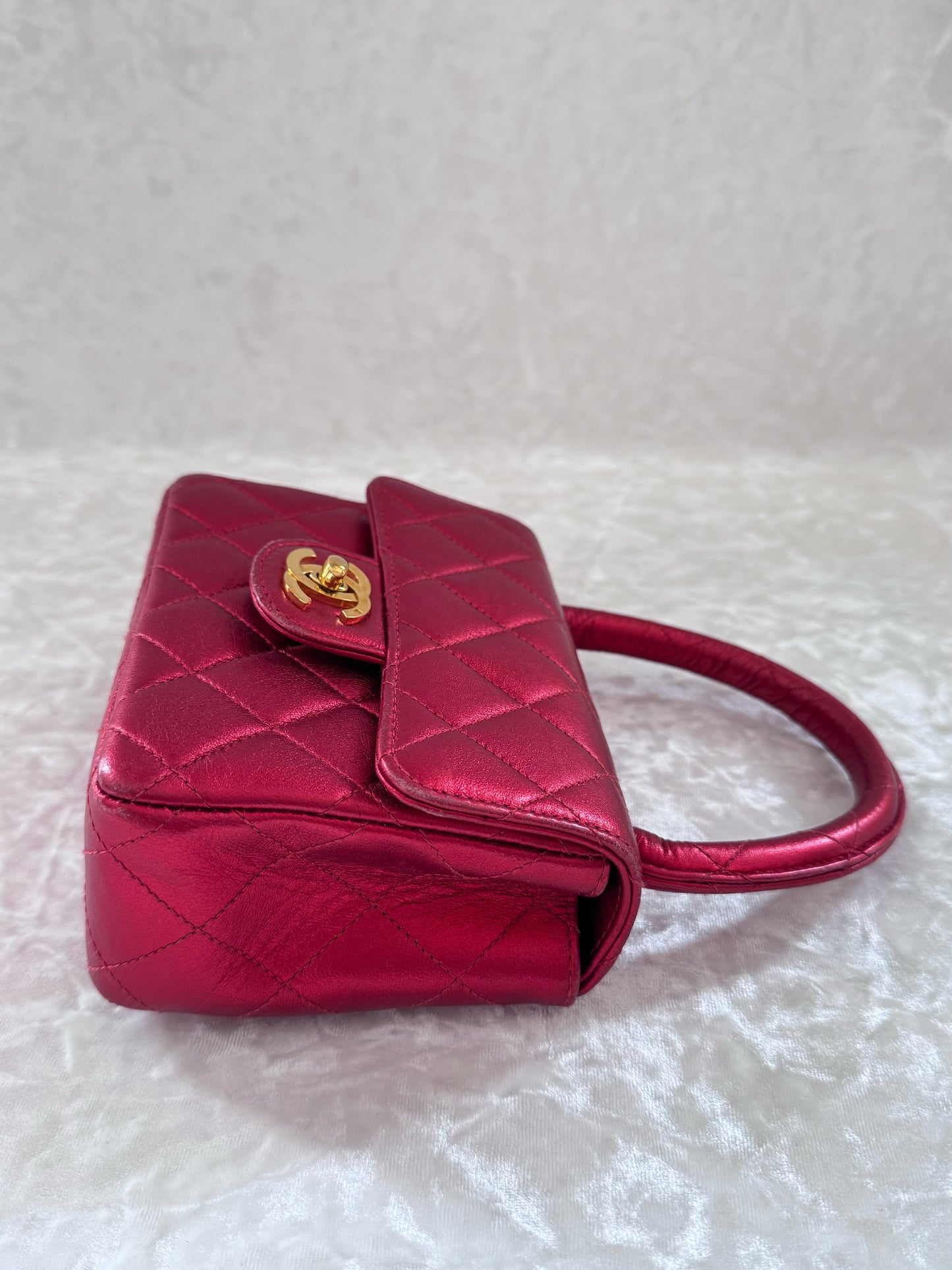 Vintage Chanel 1994 Metallic Red Child Flap