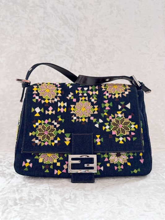 Fendi Denim Embellished Mamma Baguette