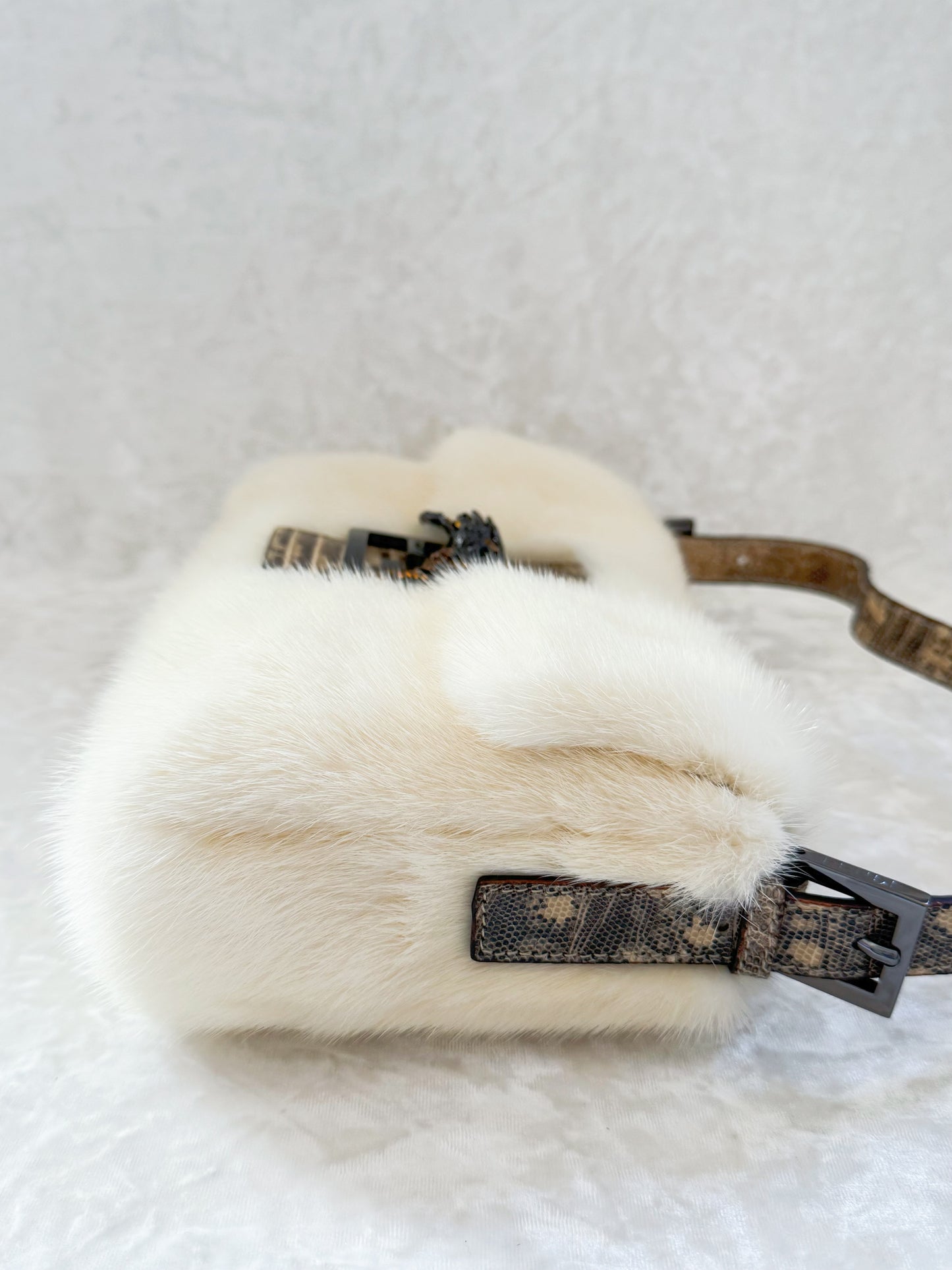 Fendi White Mink Baguette