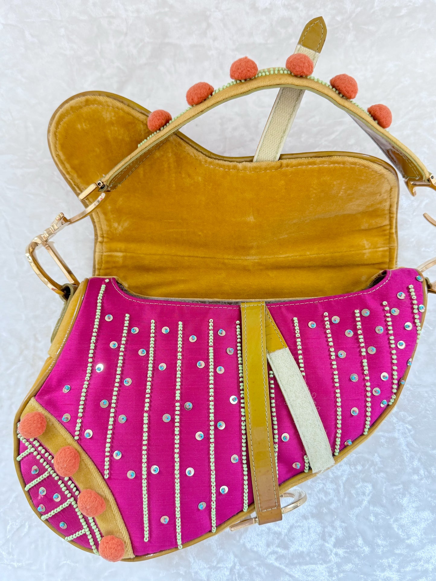 Christian Dior 2002 Multicolor Velvet PomPom Saddle