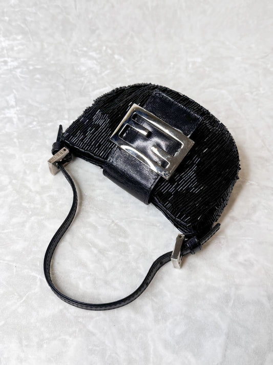 Fendi Black Beaded Croissant