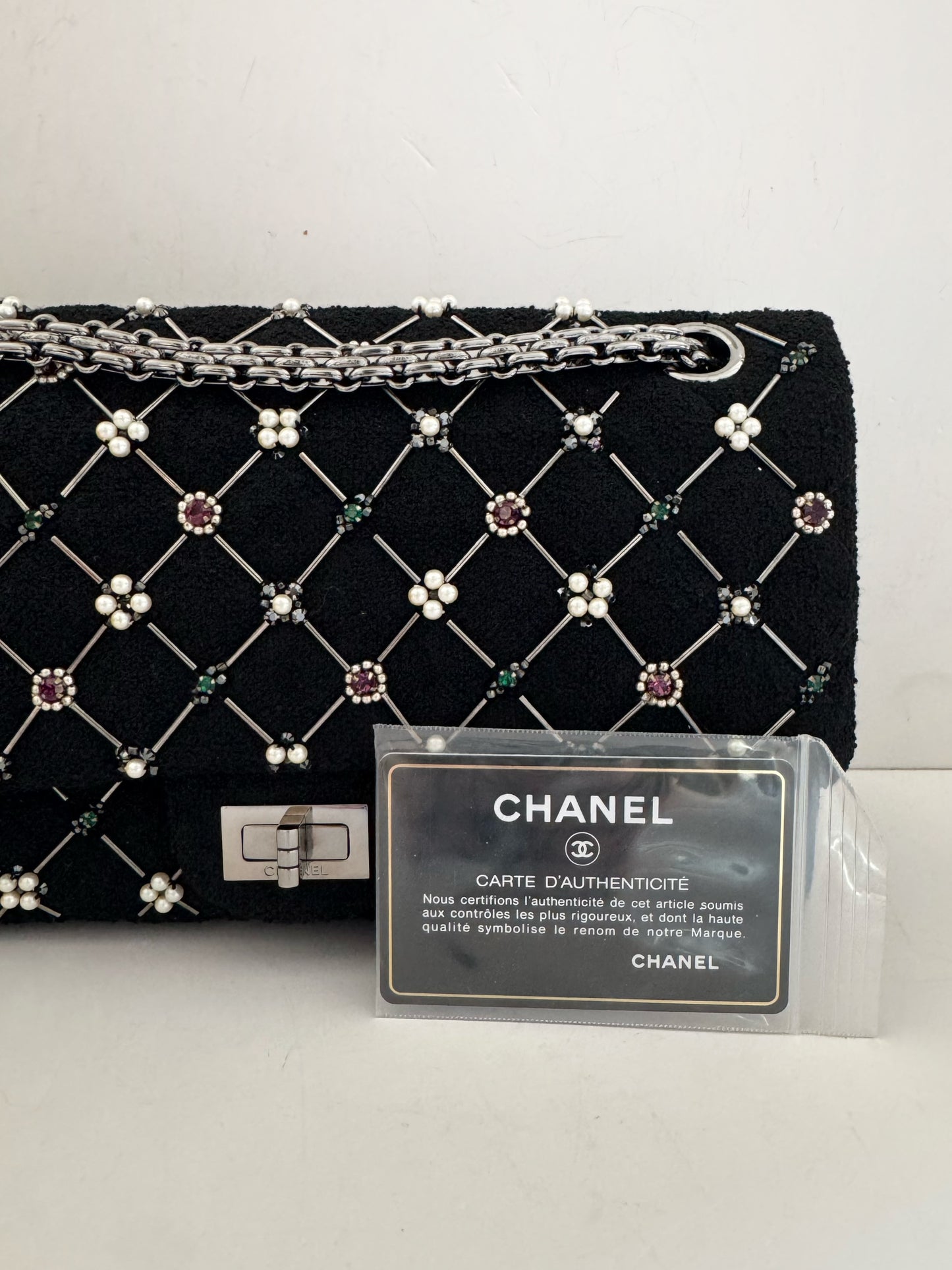 Chanel Black Tweed Embellished 2.55