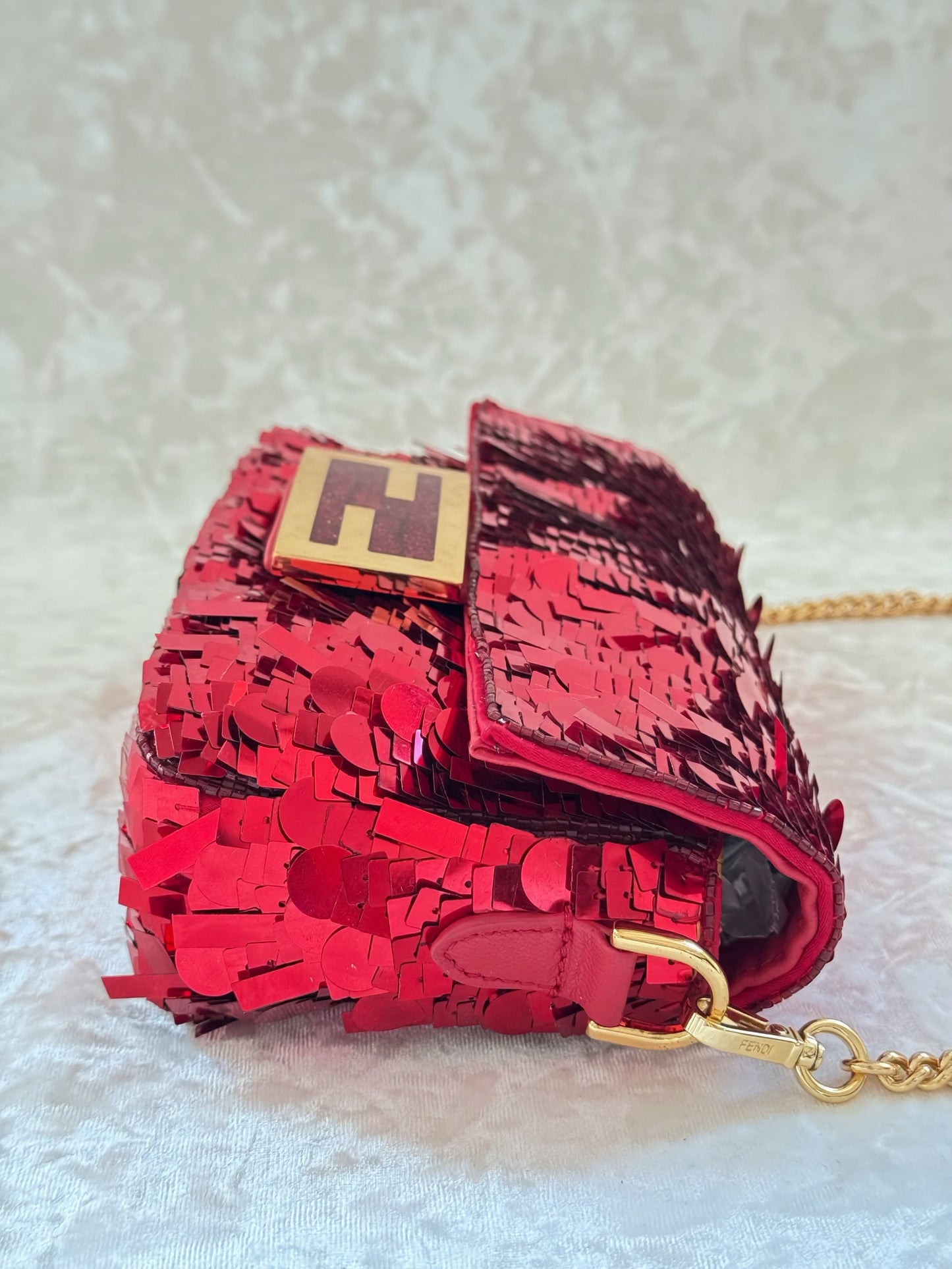 Fendi Re-Edition Red Sequins Mini Baguette