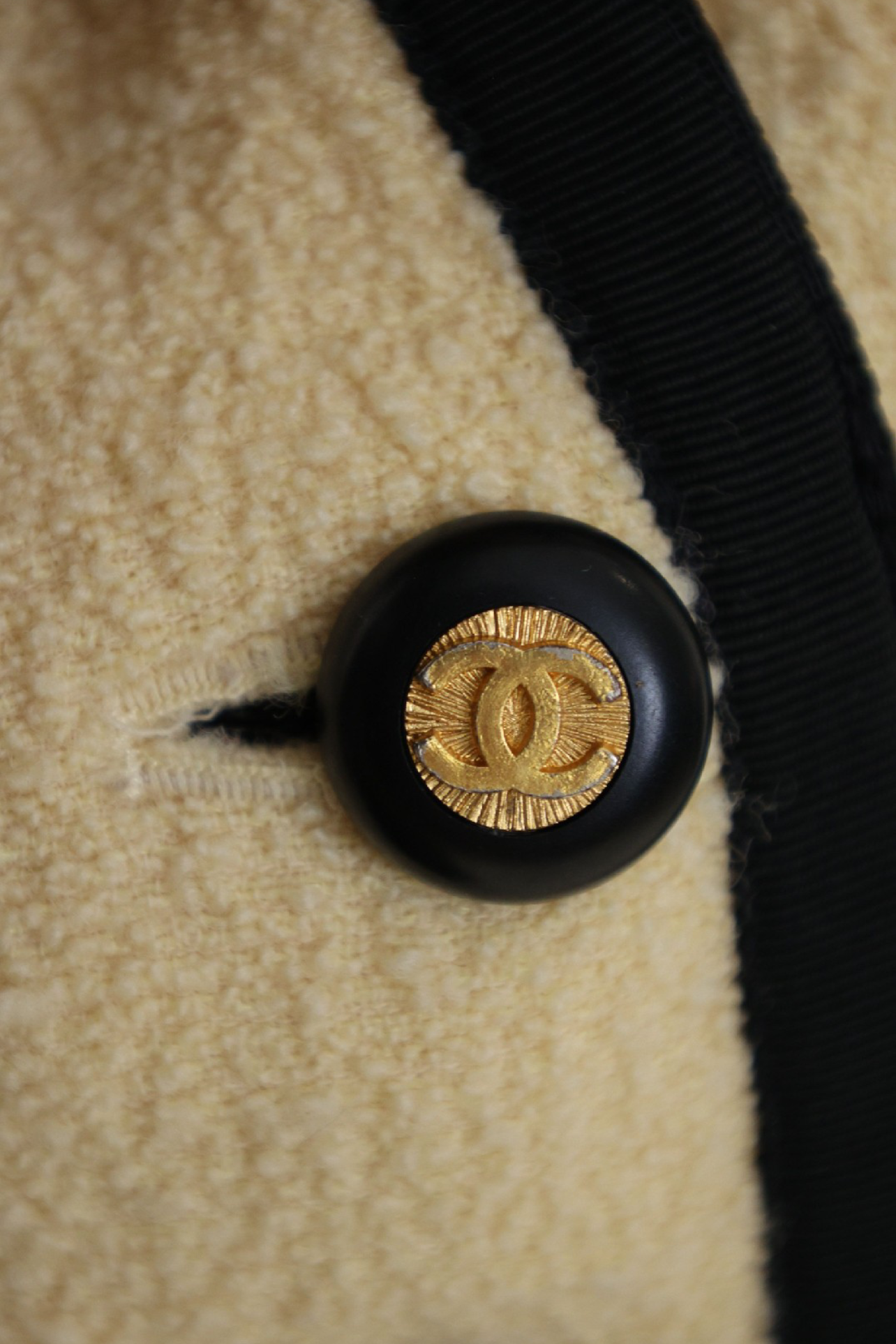 Vintage Chanel 93P Beige Logo Button Jacket