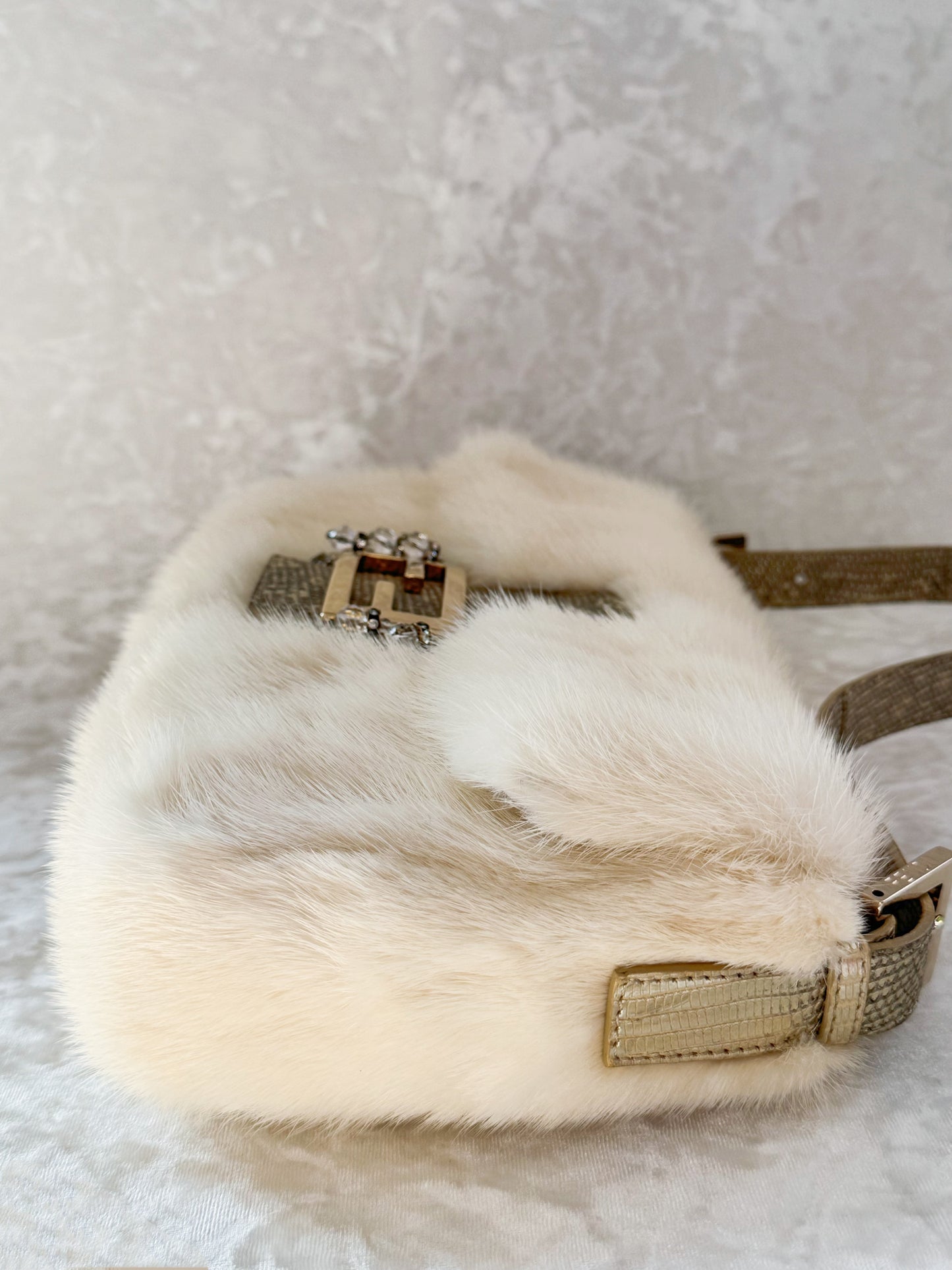 Fendi White Mink Baguette
