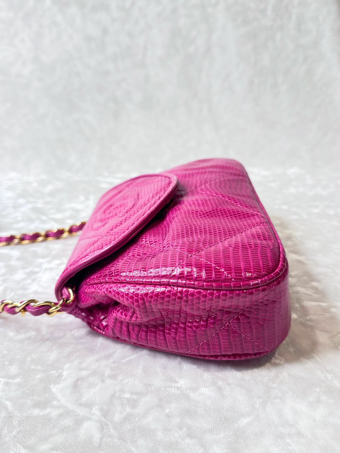 Vintage Chanel Hot Pink Lizard Mini Shoulder Flap