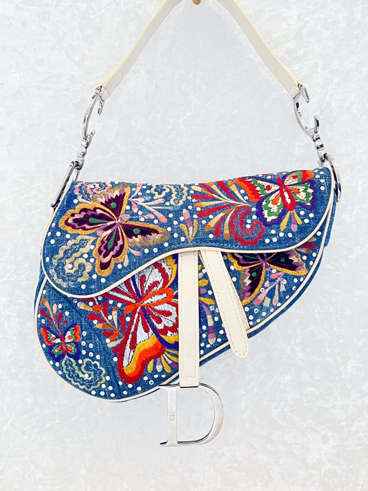 Christian Dior 2002 Denim Butterfly Saddle Bag