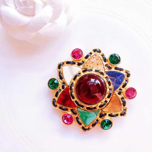 Vintage Chanel 95 Gripoix Multi Gemstone Rhinestone Brooch