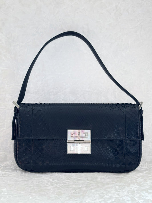 Givenchy Black Python Baguette
