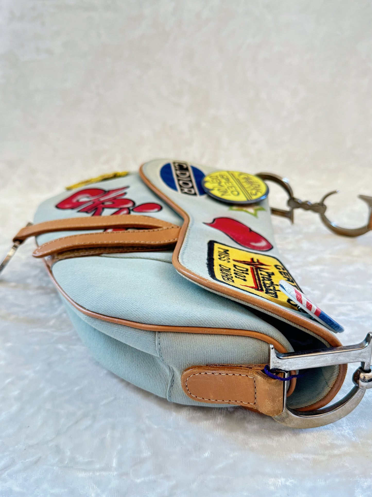 Christian Dior Speedway Baby Blue Denim Saddle Bag
