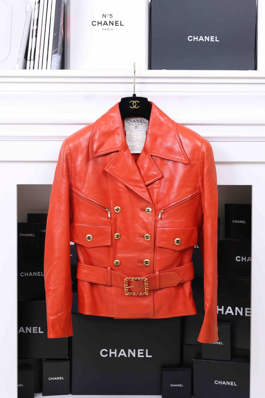 Vintage Chanel 92P Runway Red Leather Jacket