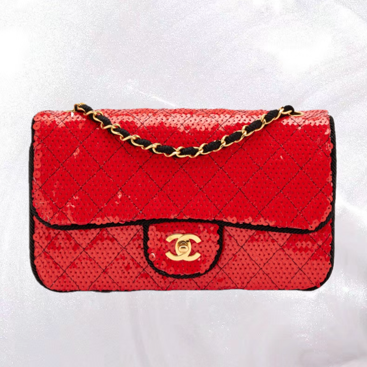 Vintage Chanel 91 Spring Red Sequin Single Flap Bag