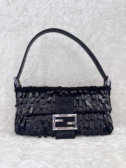 Fendi Black Sequins Baguette