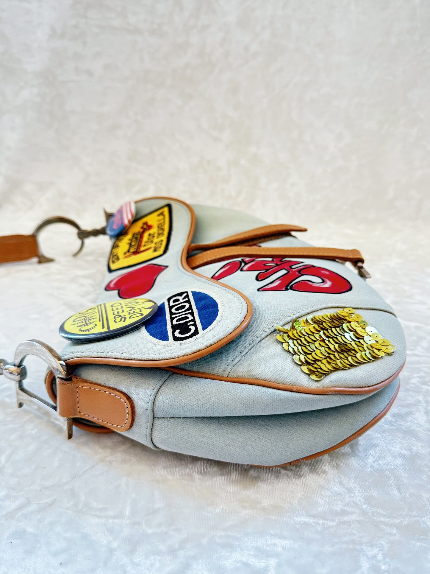 Christian Dior Speedway Baby Blue Denim Saddle Bag
