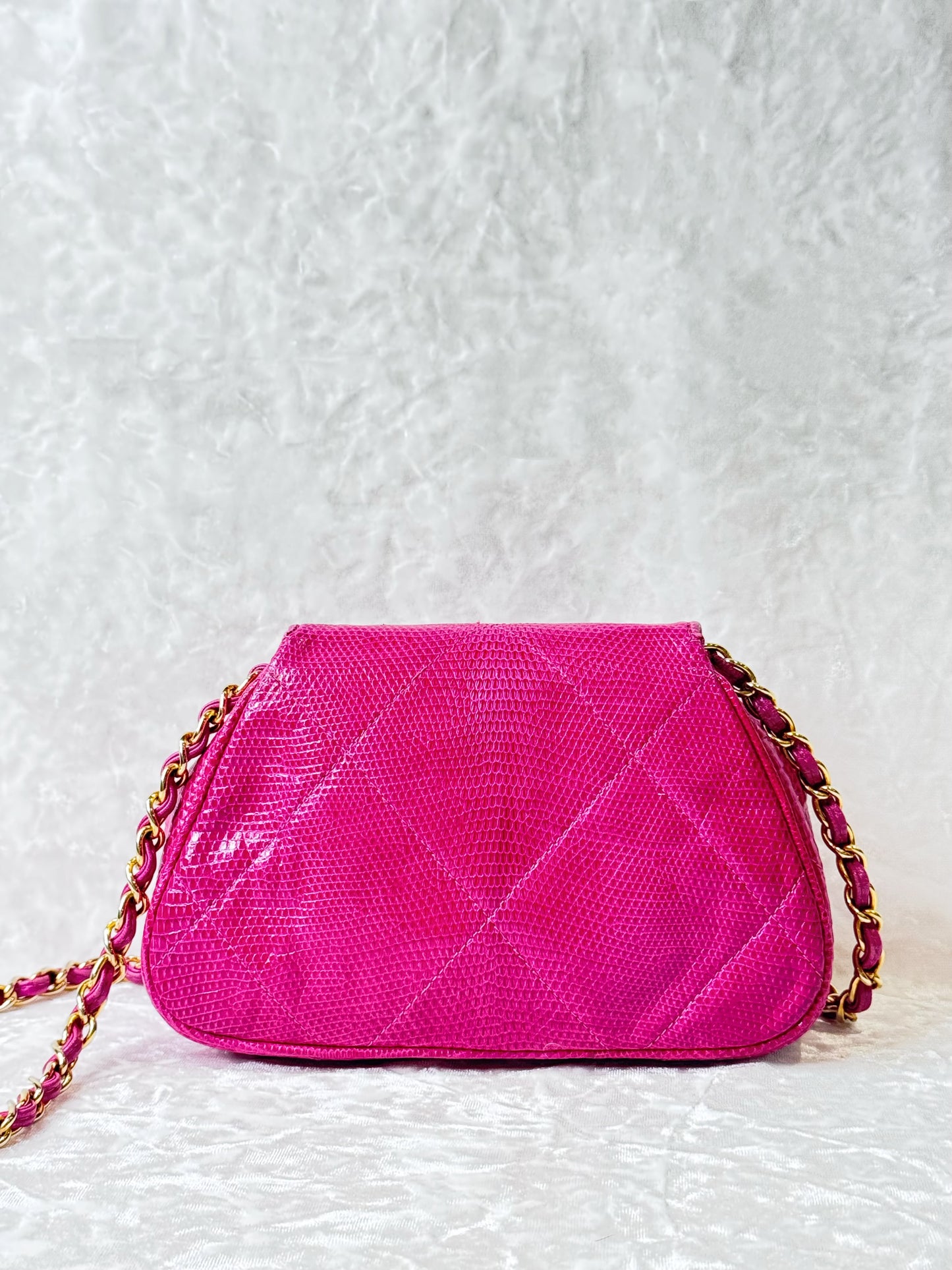 Vintage Chanel Hot Pink Lizard Mini Shoulder Flap