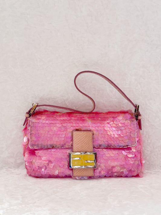Fendi Pink Mermaid Sequins Baguette