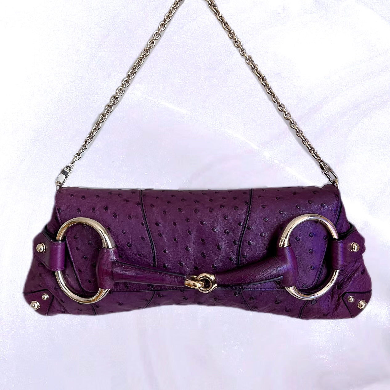 Gucci Horsebit Chain 1955 Purple Ostrich Bag