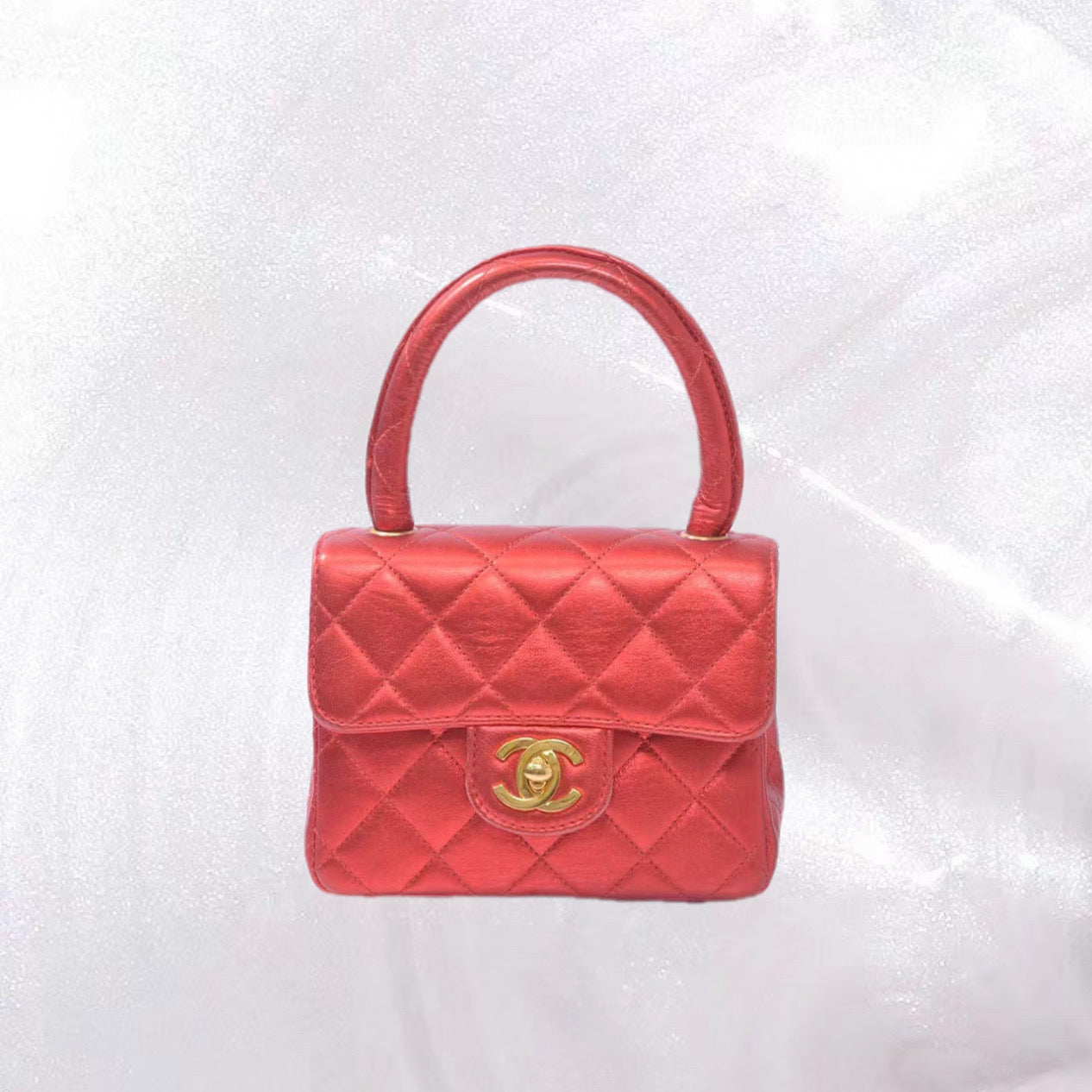 Vintage Chanel 1994 Metallic Red Child Flap Bag