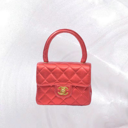 Vintage Chanel 1994 Metallic Red Child Flap Bag