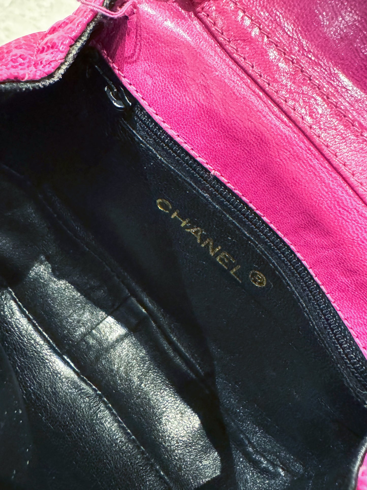 Vintage Chanel Hot Pink Lizard Mini Shoulder Flap