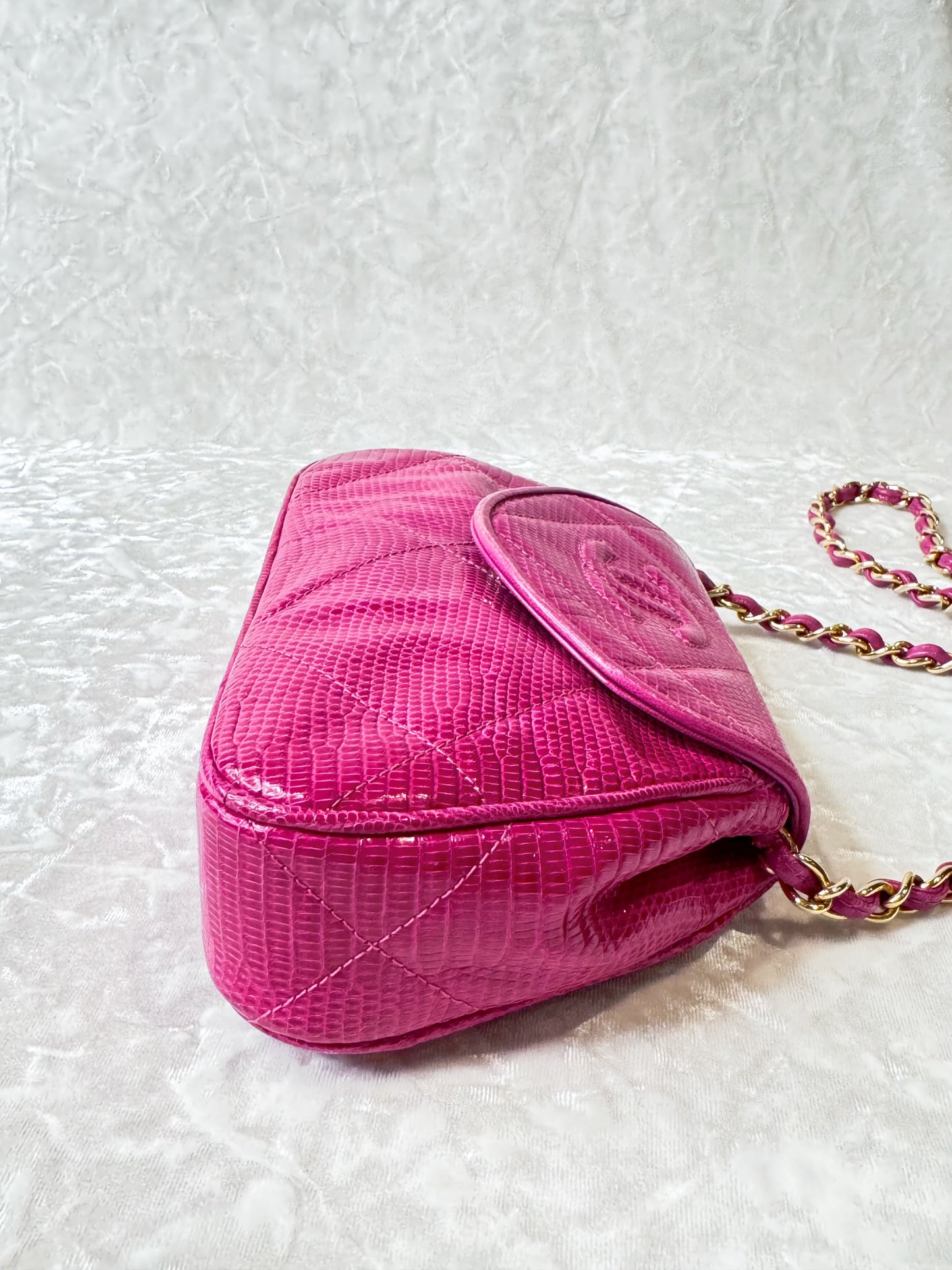 Vintage Chanel Hot Pink Lizard Mini Shoulder Flap