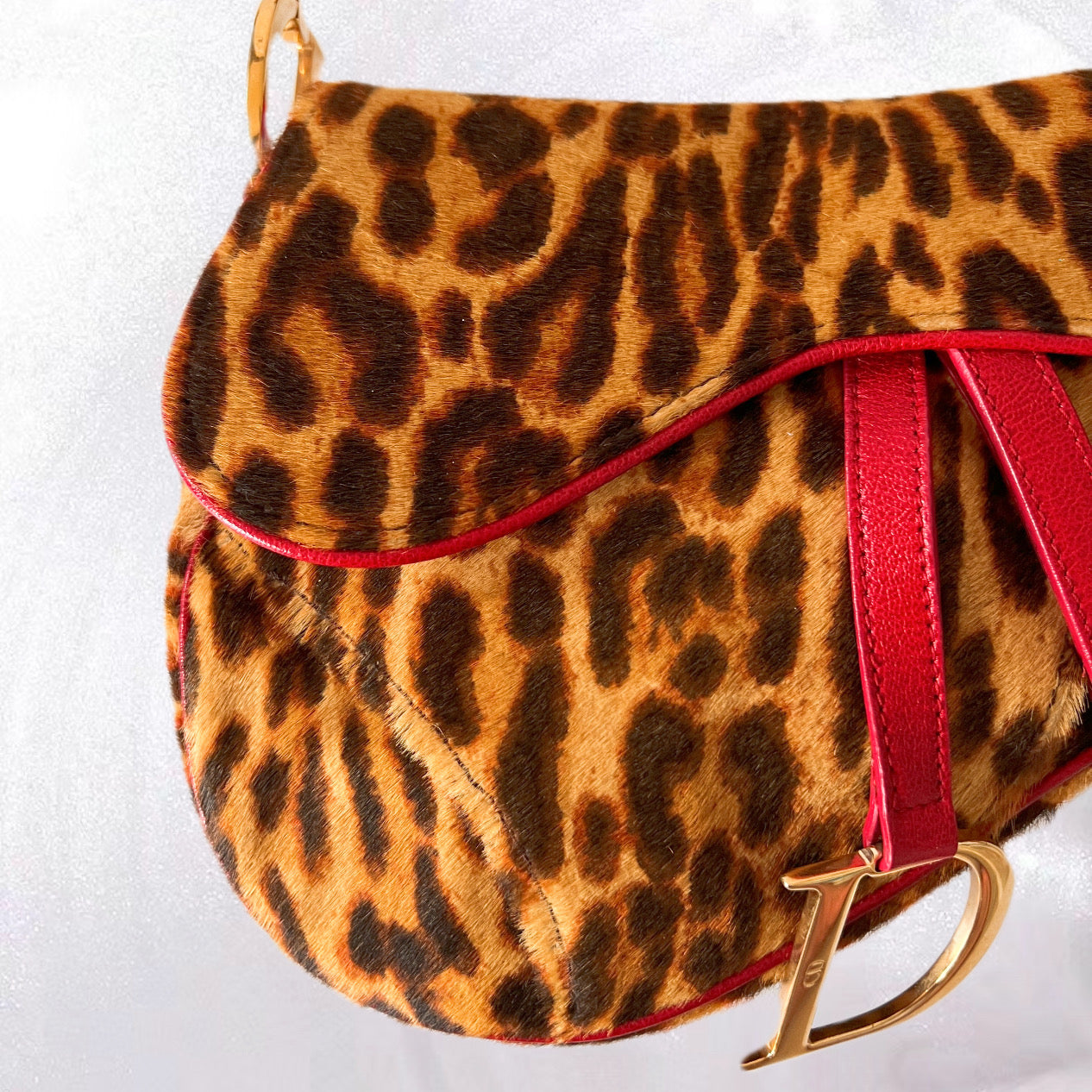 Christian Dior Leopard Print Pony Hair Saddle Bag