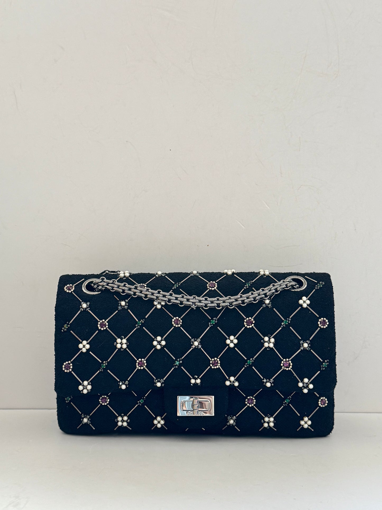 Chanel Black Tweed Embellished 2.55