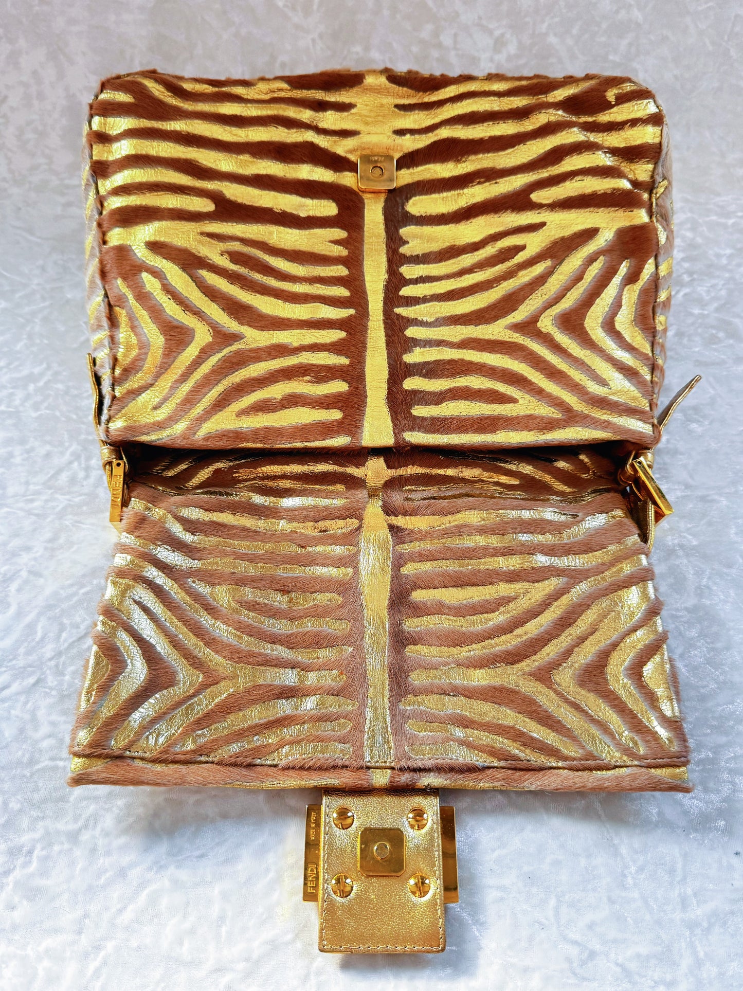 Fendi Pony Hair Zebra Printed Gold Mamma Baguette