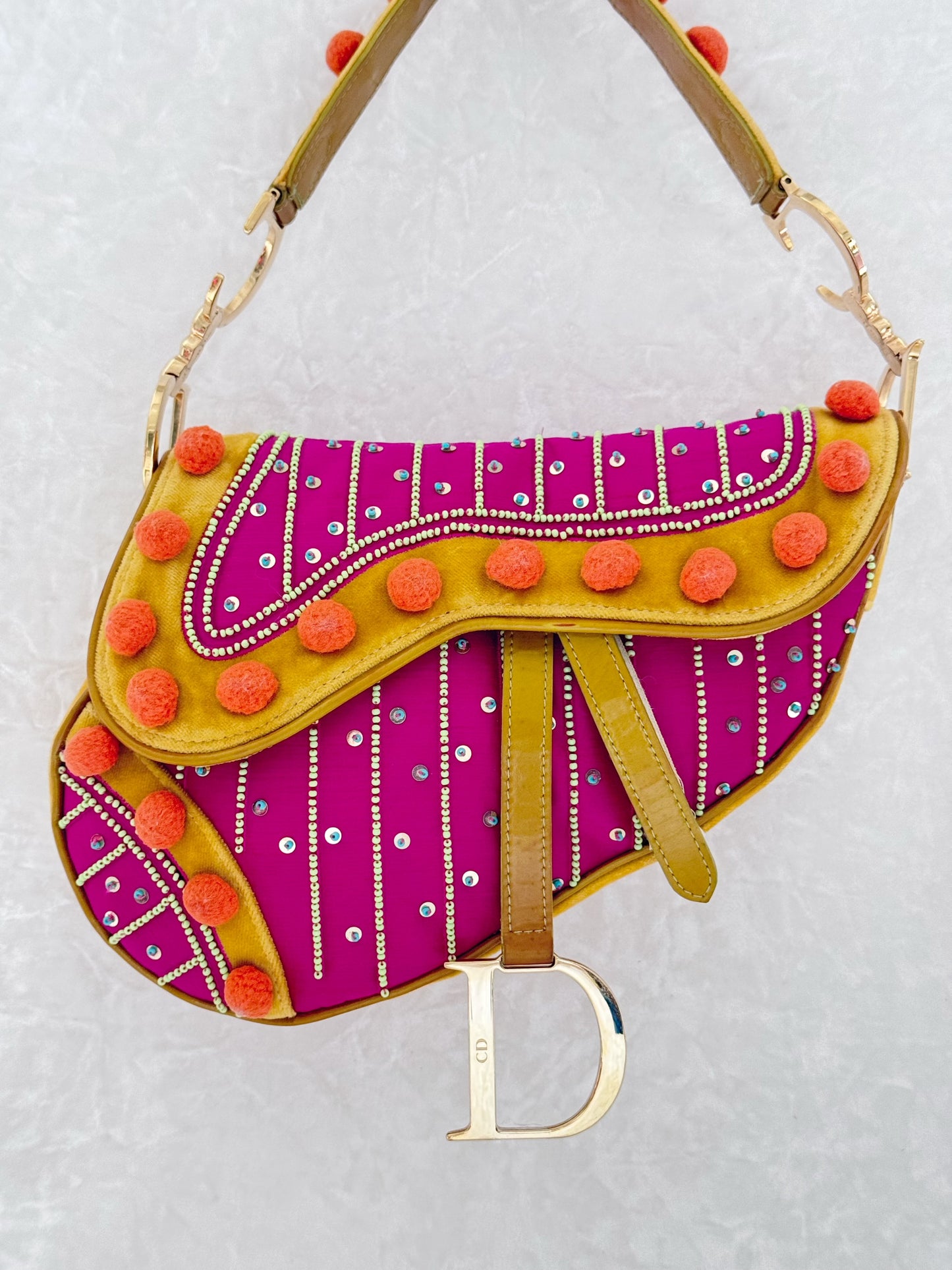 Christian Dior 2002 Multicolor Velvet PomPom Saddle