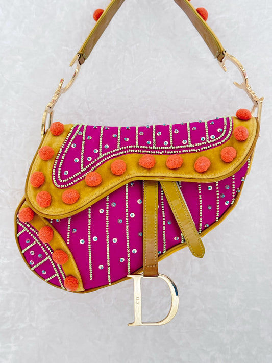 Christian Dior 2002 Multicolor Velvet PomPom Saddle