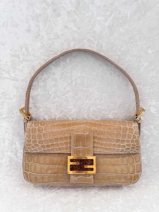 Fendi Beige Alligator Baguette ￼