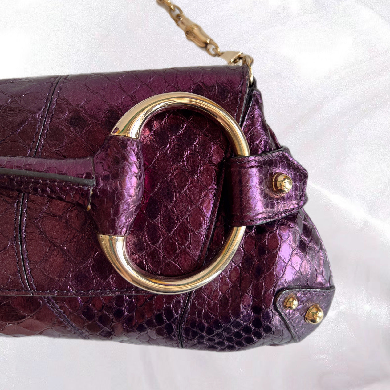 Gucci Purple Snake Skin Horsebit Chain 1955 Clutch