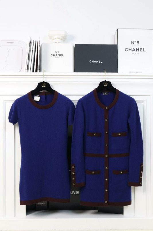 Vintage Chanel Blue Knitted Two Pieces Set