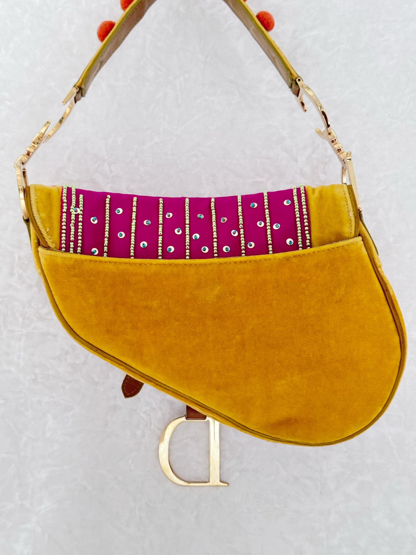 Christian Dior 2002 Multicolor Velvet PomPom Saddle