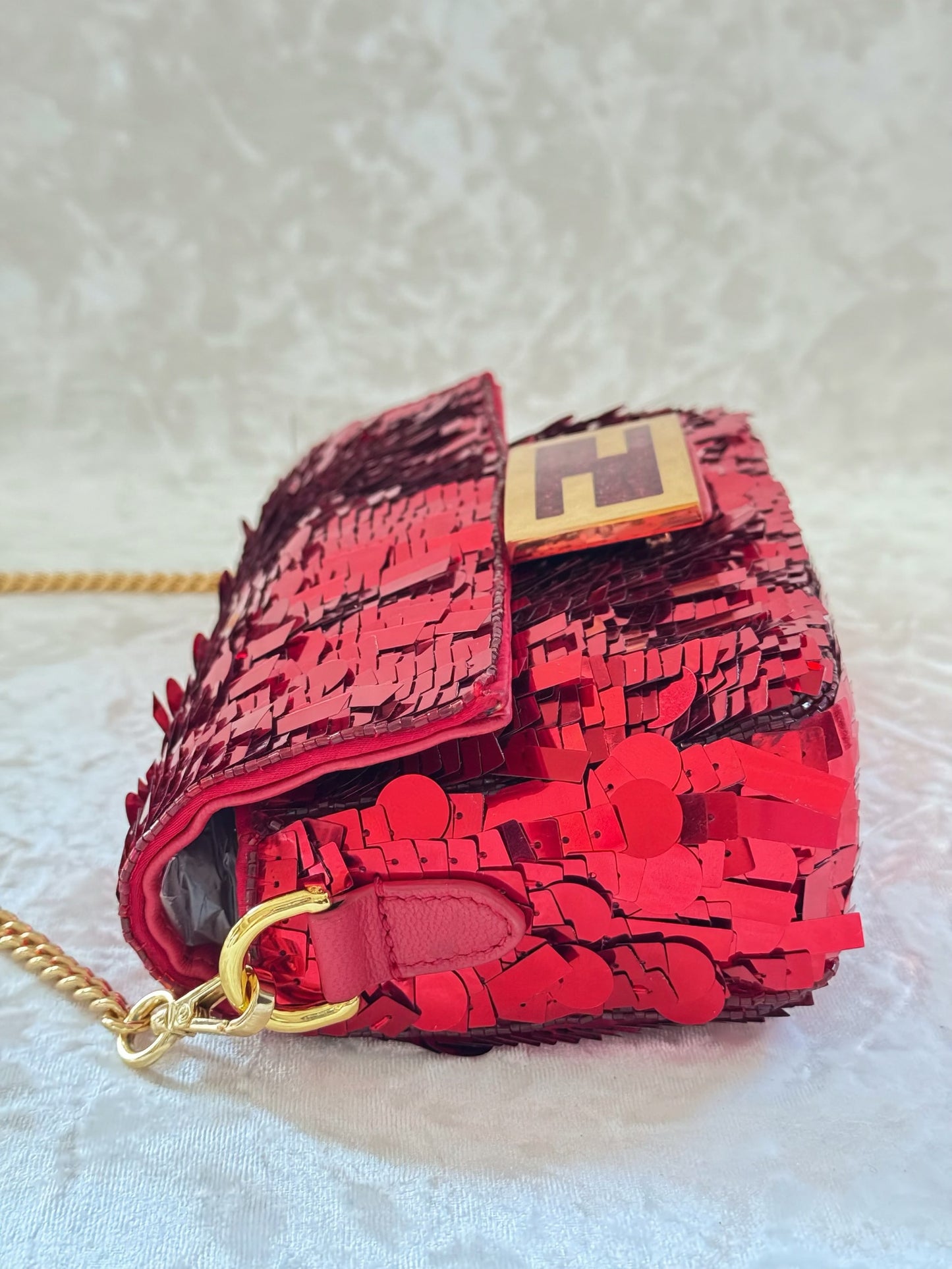 Fendi Re-Edition Red Sequins Mini Baguette