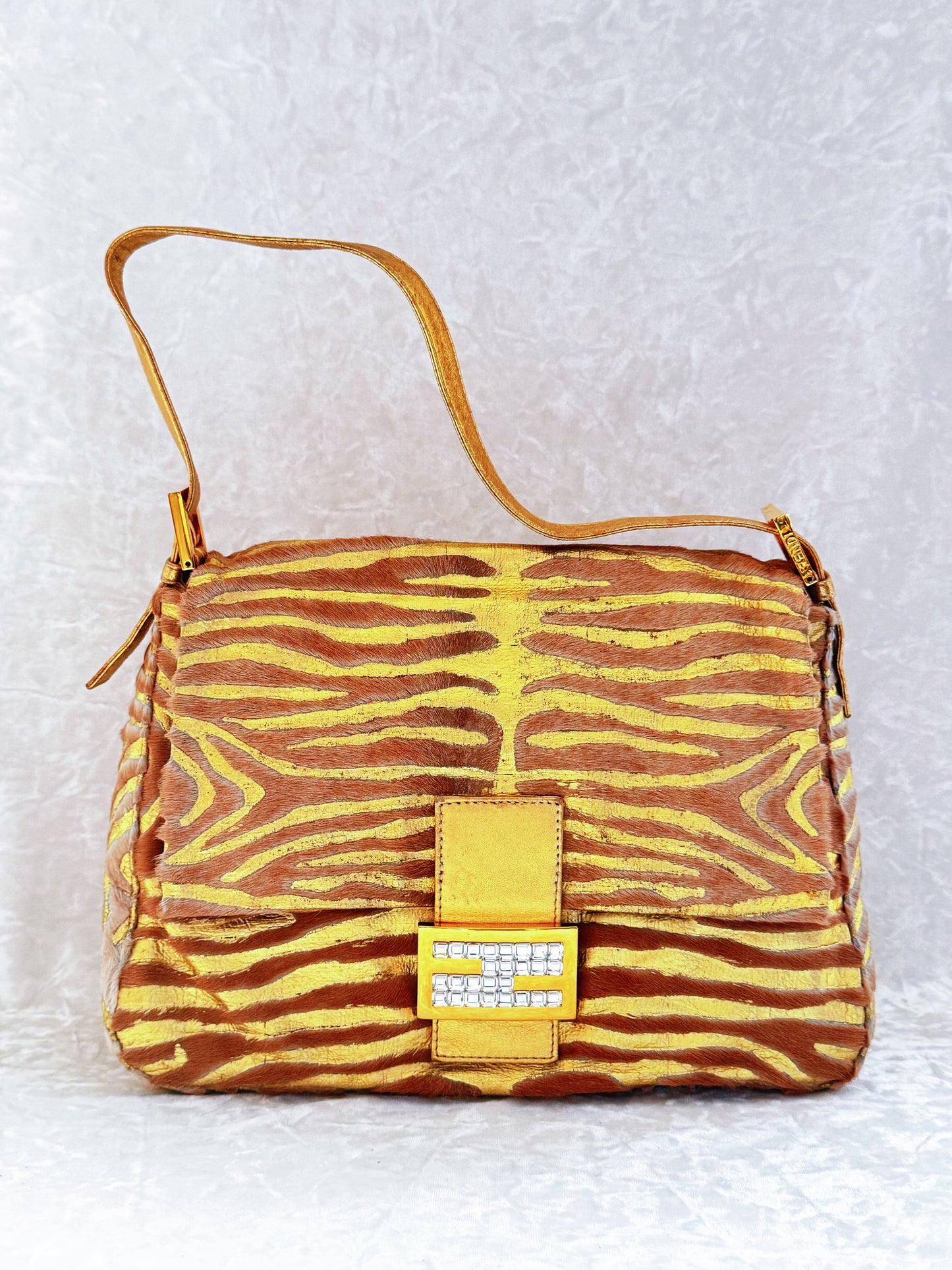 Fendi Pony Hair Zebra Printed Gold Mamma Baguette