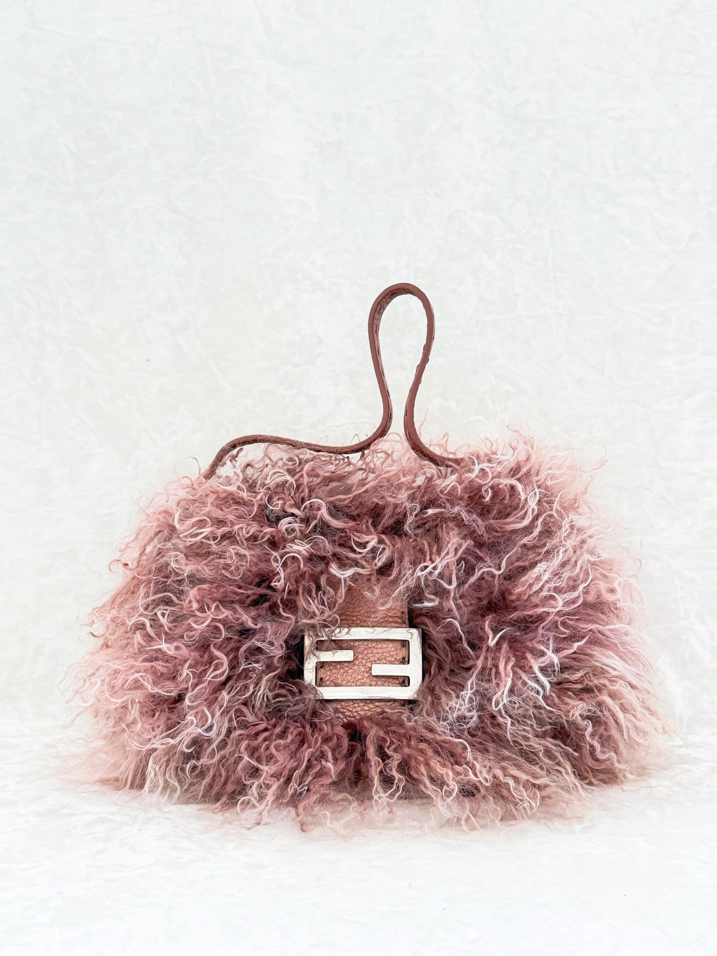 Fendi Rosa Mongolian Lamb Mini Mamma Baguette