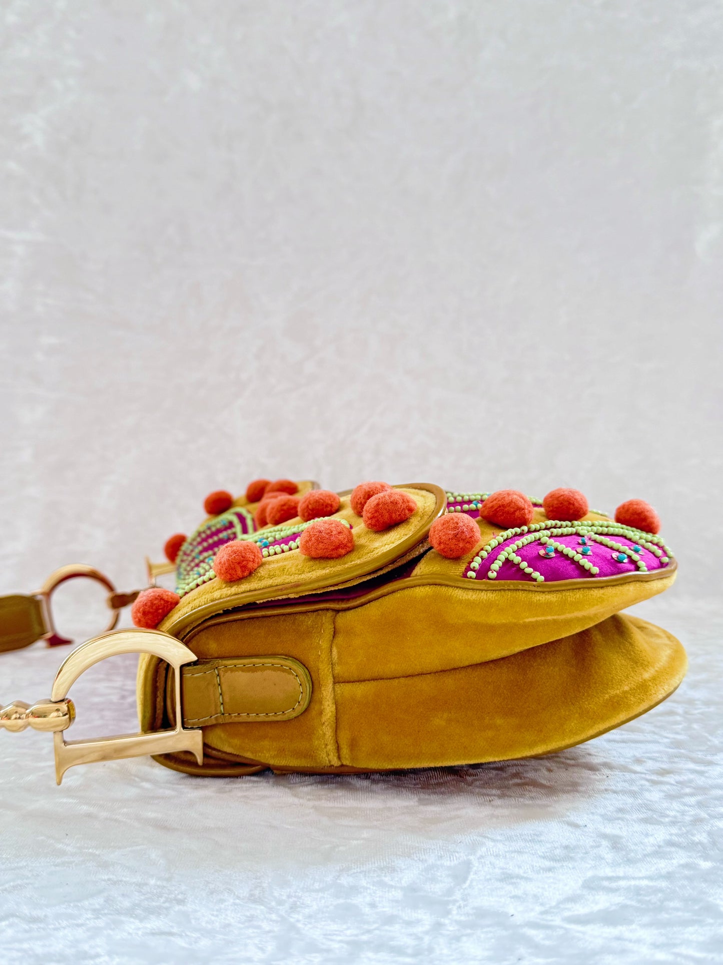 Christian Dior 2002 Multicolor Velvet PomPom Saddle