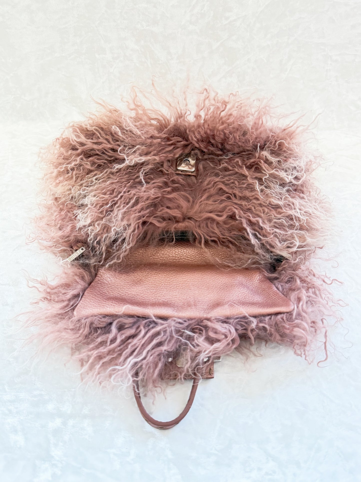 Fendi Rosa Mongolian Lamb Mini Mamma Baguette