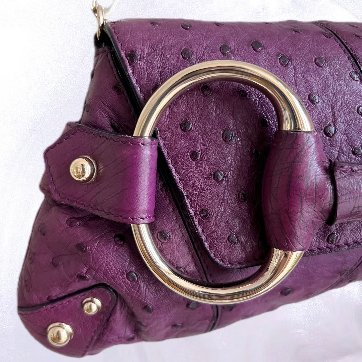 Gucci Horsebit Chain 1955 Purple Ostrich Bag