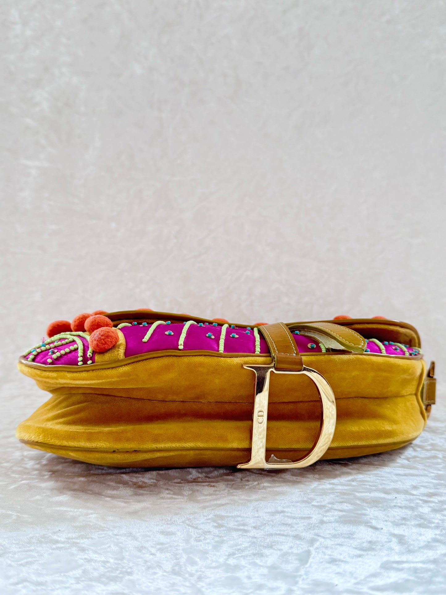 Christian Dior 2002 Multicolor Velvet PomPom Saddle