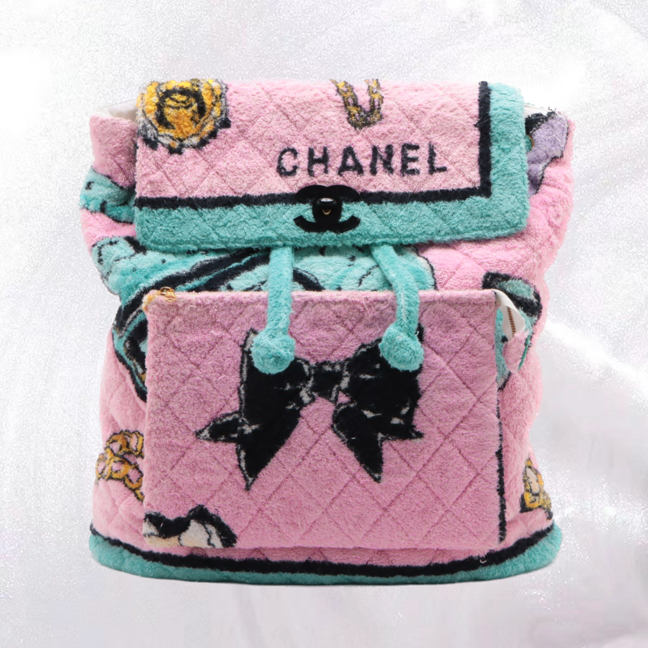 Vintage Chanel 1994 Pink Printed Towel Backpack