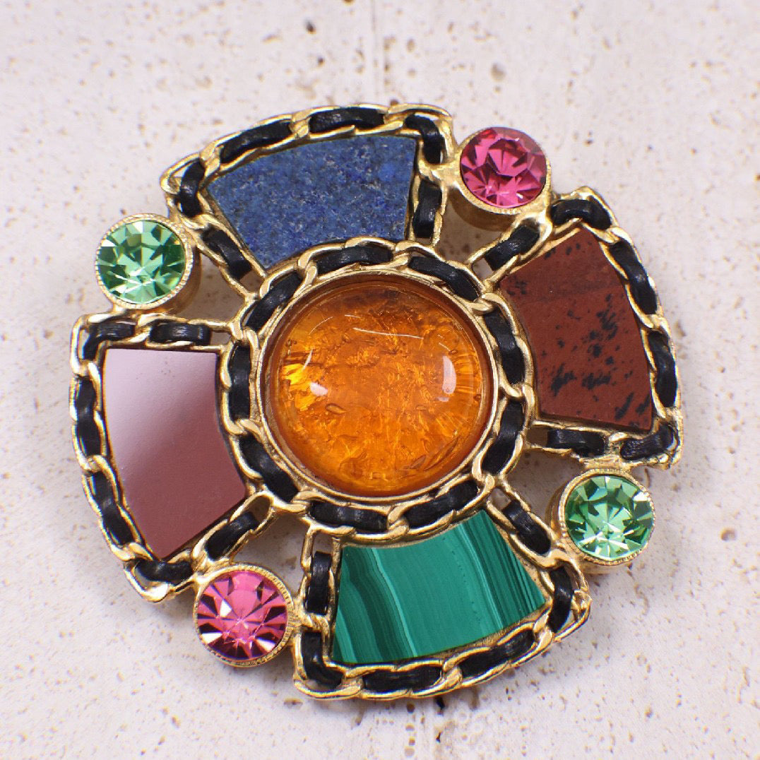 Vintage Chanel 95 Gripoix Multi Gemstone Rhinestone Brooch