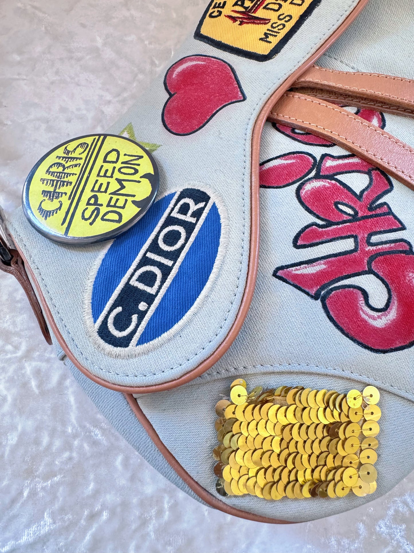 Christian Dior Speedway Baby Blue Denim Saddle Bag
