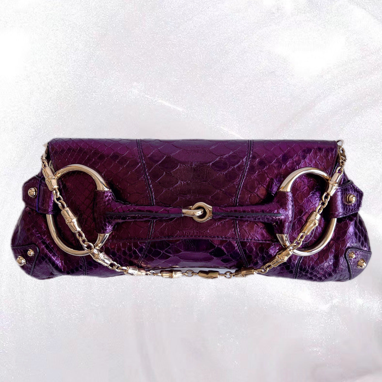 Gucci Purple Snake Skin Horsebit Chain 1955 Clutch