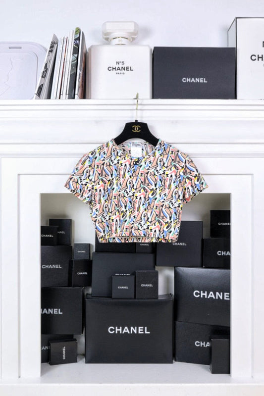 Vintage Chanel 95P Shoe Print Cropped T-Shirt